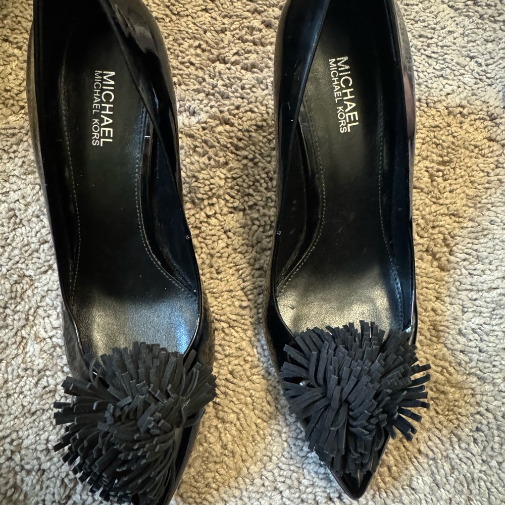 Michael Kors Black Heels with Decorative Fringe